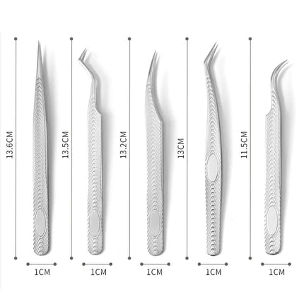 5PCS Eyelash Extension Tweezers Set Lash Applicator Tool Stainless Curved Straight For Eyelash false Clip Makeup Nail Art Tools