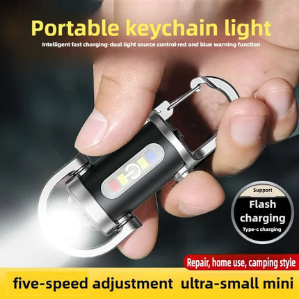 Mini Keychain Flashlight Rechargeable COB Pocket Work Light with Hook Emergency Warning Lamp for Camping Hiking Walking Outdoor