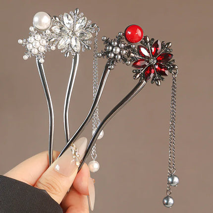New Metal Hairpins Luxury  Women Hair Clip Pins Red Flower Hair Stick Hairstyle Design Tool Hair Accessories Gifts