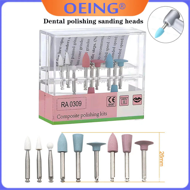 OEING 1 Box Dental Light-Curing Resin Polishing Set Dia.2.35mm Ceramic Silicon Rubber Slow Bending Machine Grinding Head