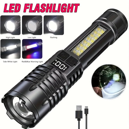 2000LM Super Bright LED Flashlight, USB-C Rechargeable with Digital Display Torch,Long Lasting for Outdoor Camping Emergency