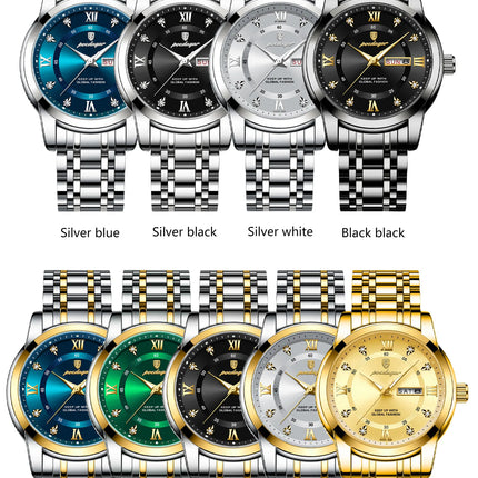 POEDAGAR Sport Casual Men's Wristwatch Waterproof Stainless Steel Luminous Original Men's Watch Date Week Men's Quartz Watches Reloj