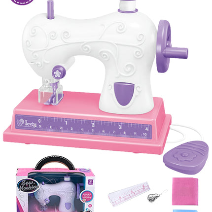 Sewing Machine Toys, Portable Battery Powered Sewing Machine with Measuring Tape and Fabric, Gifts for Kids not Include Battery