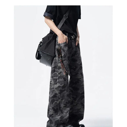 American High Street Camouflage Pants Unisex Spliced Curved Knife Pants Men's Street Style Jeans Gothic Men's Pants Y2K Clothing