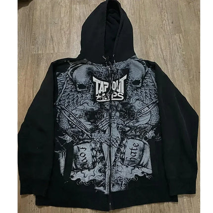 Woman Hoodie Y2K Cyber Grunge Emo Zip Up Sweatshirts Vintage Graphics Print Kpop Aesthetic Gothic Clothes Clothes for Women