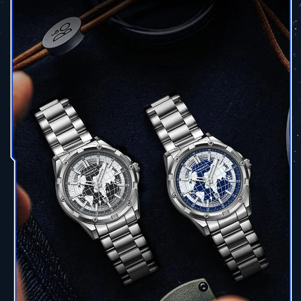 TIMEARTX mens watch Stylish Map Dial Analog Display Auto Date & Luminous Function Men's Gift Watches man (Non-Mechanical)