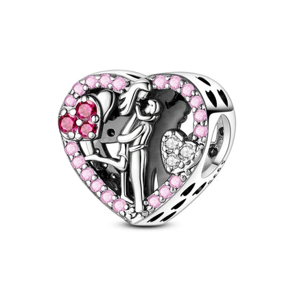 Charm Bead 925 Sterling Silver Heart Starry Sky Family Mother-Daughter-Sister Charm Fit Bracelets Pendant Women DIY Jewelry Gift