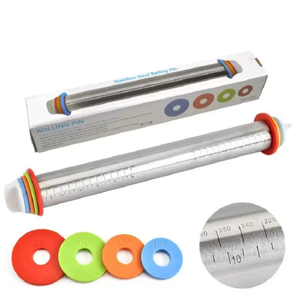 Stainless Steel Adjustable Rolling Pin/mat，Fondant Rolling Pin Cake Roller Dough Rolling Pin Dough Roller Kitchen Accessories