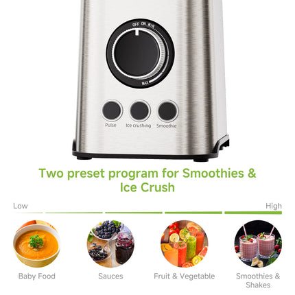 BioloMix 3 in 1 Smoothie Blender With Stainless Steel Blades, 1300W Personal Blenders and Grinder Combo for Baby Food, Juice