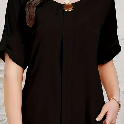 Women's plus size casual summer woven solid color shirt
