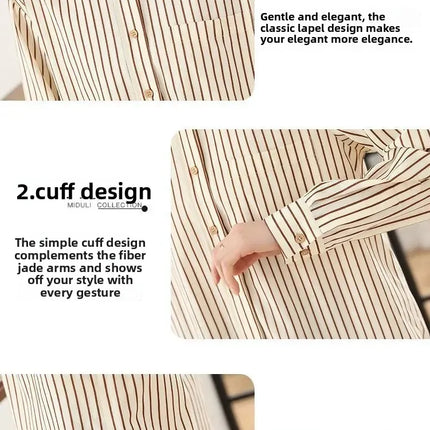 Women's Striped Shirt Casual Long Sleeve Fashion Outerwear Korean Style Spring Autumn New Arrival Elegant French Feel Top