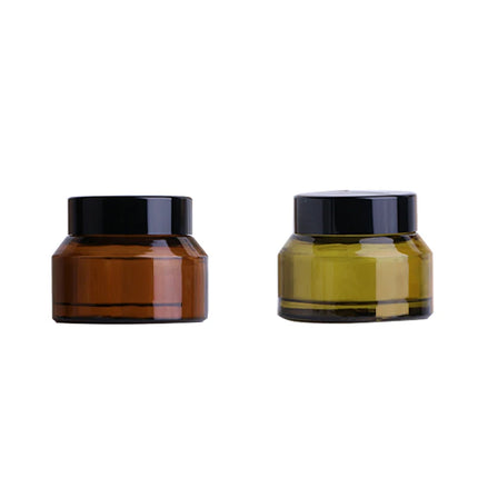 10pcs15/30/50g Empty Face Cream Jar Eye Shadow Cream Jar Olive Green/Brown Glass Portable Refillable Bottle Cosmetic Container