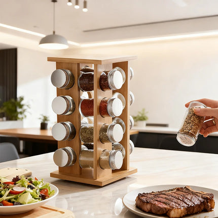 wooden kitchen condiment rack rotatable fragrance finishing rack multi-layer seasoning bottle storage rack