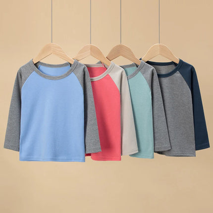 1/4 Pack 2025 New Spring and Autumn Children's Color-Block Long-sleeved T-shirt for Boys and Girls Casual Joker T-shirt