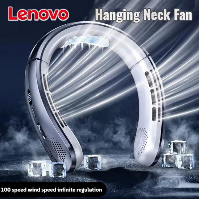 Lenovo Hanging Neck Fan 8000mAh Portable Bladeless USB Rechargeable Mute LED Digital Display Electric Air Cooler USB Handheld