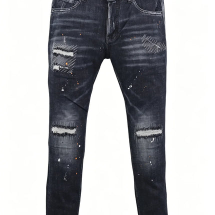 6058 Four Seasons New Men's Wash Grinding Hole Patch Paint Splash Ink Micro-bullet Leg Grey Jeans for Men