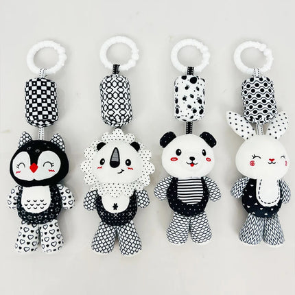 Stroller Bed Crib Hanging Bell Plush Doll Baby Infant Rattles Newborn Black White Visual Grab Ability Training Toy for Bebe Gift
