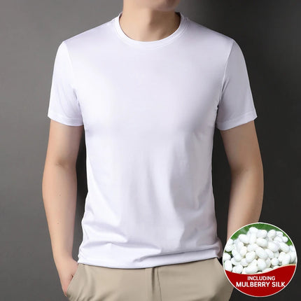 Top Grade 1.7% Mulberry Silk New Brand Tops Round Neck t Shirts For Men 2025 Summer Short Sleeve Casual Fashion Mens Clothing