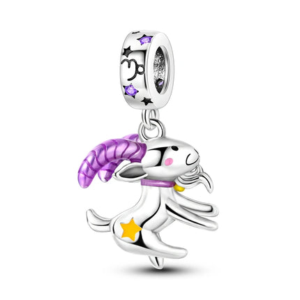 925 Sterling Silver Purple Series Butterfly Aries Gemini Safety Chains Fit Original Bracelet DIY Jewelry Making Gift For Women
