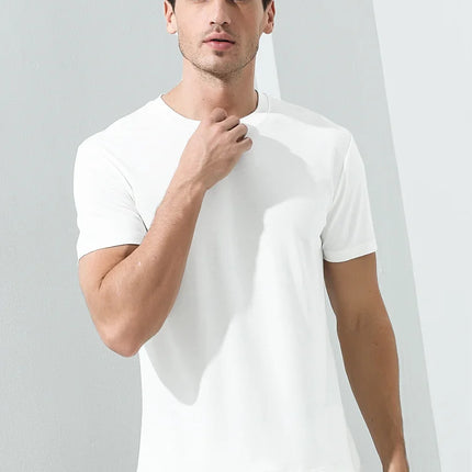 94% Modal 6% Spandex Summer Short Sleeve T-shirt Men Crew Neck Solid Color Casual Underwear Brand High Quality Mens Clothing New