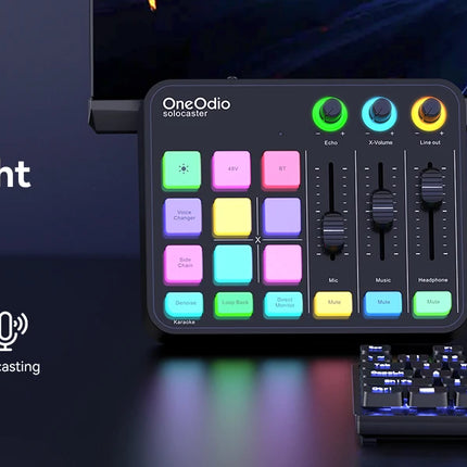 Oneodio Gaming Audio Mixer With XLR Microphone Interface 48V Phantom RGB Sound Card for Podcast/Live Streaming/PC Voice Changer
