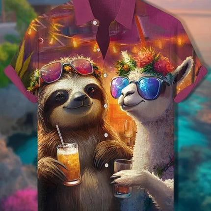Funny Animal Cat Hawaiian Shirts Men Women Sunglass Raccoon Shirt New Button Down Tropical Beach Party 2026 Blouses Aloha Shirt