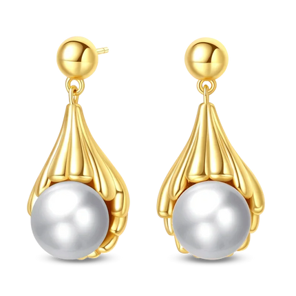 925 Sterling Silver Gold Pearl Hoop Earrings Pave Large Circular Shape Earring Gift for Women Jewelry Anniversary Wedding