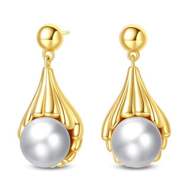 925 Sterling Silver Gold Pearl Hoop Earrings Pave Large Circular Shape Earring Gift for Women Jewelry Anniversary Wedding