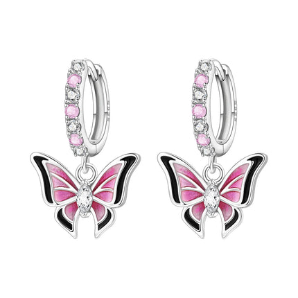 Hot Sale Original 925 Sterling Silver Zircon Pink Paw Print Earrings Heart Flower Leaf Design Women Party Jewelry Gift Ear Loops