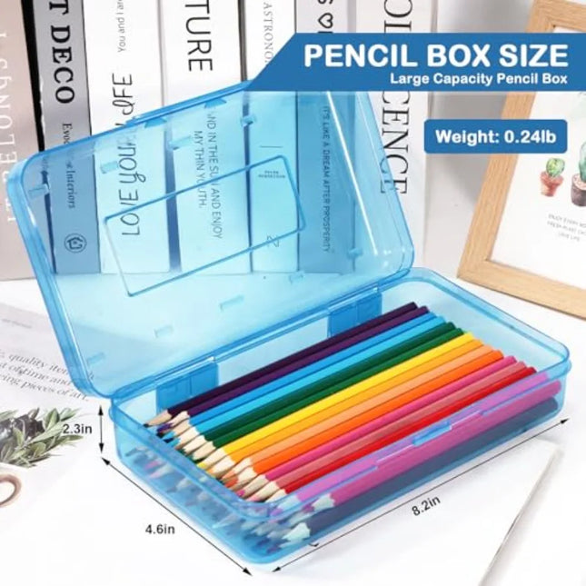 Colored Plastic Pencil Box, Large Capacity Pencil Case, Pencil Boxes for Adults, Hard Crayon Box Storage with Snap-Tight Lid for