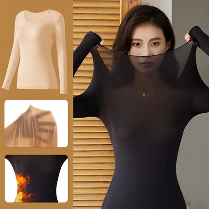 2 Pieces Seamless Thermal Underwear Set Women Long Sleeve Bottoming Top Long Johns Highly Elastic Autumn Winter Warm Thermal Set
