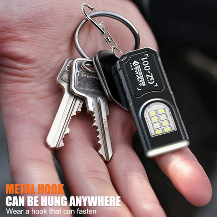 Powerful Mini COB LED Keychain Flashlight USB C Rechargeable Hanging Work Light 550LM Waterproof Camping Walking Pocket Lamp