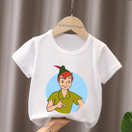 Hot Sale Peter Pan Tinker Bell Print Cartoon Kids T-Shirts Girls Clothes Baby Boys Short Sleeve T shirt Summer Children Tops