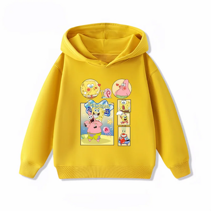 Potdemiel Cute SpongeBob Children's Sweatshirt, Boys' and Girls' Top, Autumn and Winter Warm Hooded Sportswear for Kids