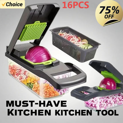 Hot 16Pcs Set Vegetable Chopper Onion Chopper Handle Food Grate Food Chopper Kitchen Vegetable Slicer Dicer Cut Potato Shredder