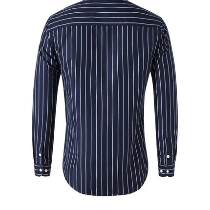 Slim Fit Men's Striped Long Sleeve Shirt Casual Fashion Business Outerwear Autumn New Style Machine Washable Polyester Fiber