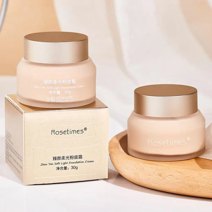 Rosetimes Soft Light Foundation Cream Waterproof Sweat-proof Concealer Ivory White Natural Color Moisturizing Liquid Foundation