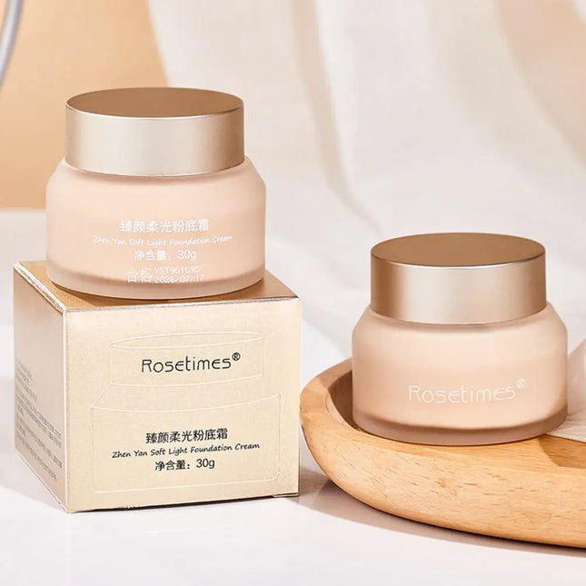 Rosetimes Soft Light Foundation Cream Waterproof Sweat-proof Concealer Ivory White Natural Color Moisturizing Liquid Foundation