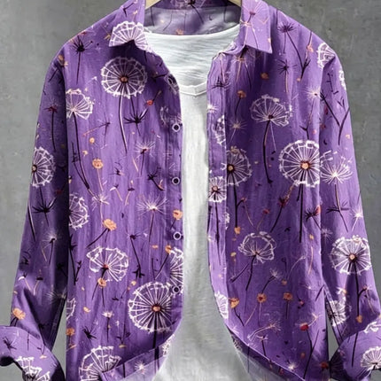 Men's Dandelion Printed Linen Long Sleeved Shirt