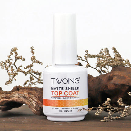 TWOING 15ml Velvet Matte Top Coat Gel Nail Polish Matte Top Coat No Wipe Sealer Gel Finish Manicure Nail Art Salon Quality