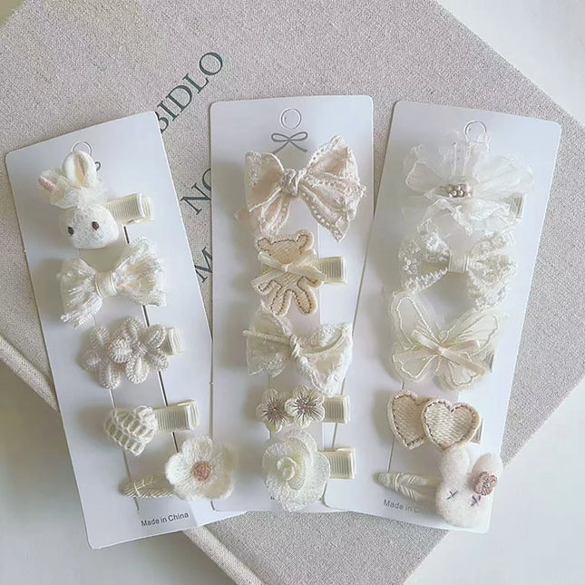 5Pcs/lot Cute Baby Hair Clips Cartoon Rabbit Flower Hairpin Girls White Lace Bows Barrettes Kids Hair Accessories