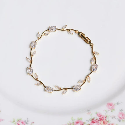 Luxury 16 Colors Sparkling Leaf Cubic Zirconia Branch Gold Silver Color CZ Crystal Bracelet Fashion Women Wedding Jewelry Gift
