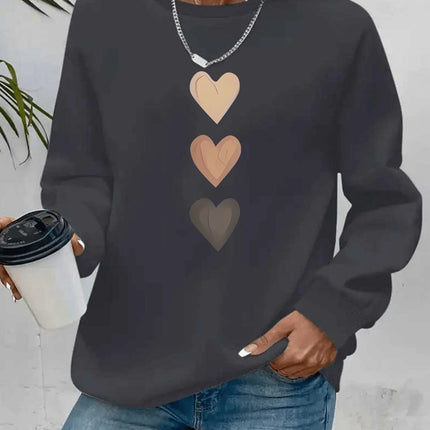 Women's Casual Heart Print Pullover Sweatshirt Geometric Design Long Sleeve Round Neck Machine Washable Regular Fit for Autumn