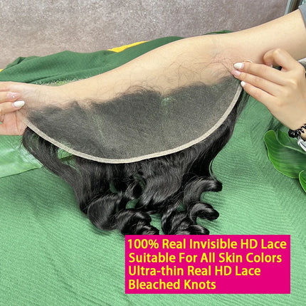 Loose Wave 13x4 HD Lace Frontal Invisible HD Lace Melt Skin PrePlucked Bleached Knots 100% Raw Virgin Human Hair Natural Color