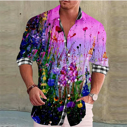 3D printed poker print, high-quality and comfortable men's boutique fashion long-sleeved shirt, trendy printed men's shirt