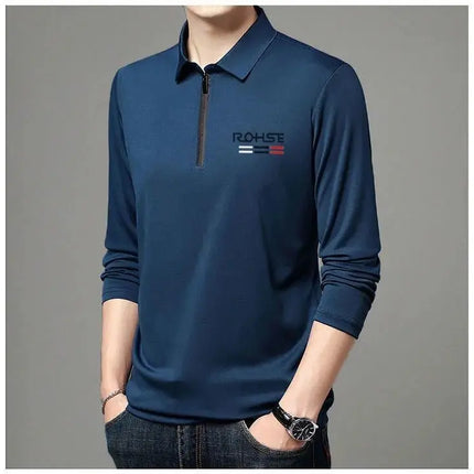 Spring Autumn New Business Half Zipper Polo Shirt Long Sleeve Solid Casual All-match Tops Tees Fashion Vintage Men Clothing