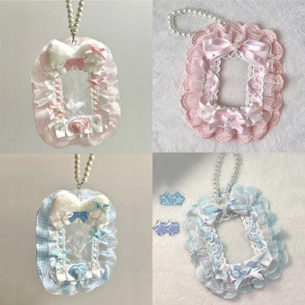 Colorful Lace Photocard Holder Keychain Cute Ribbon Card Case Badge Protector For Bags Keys Anime Events Aesthetic Girls Gift
