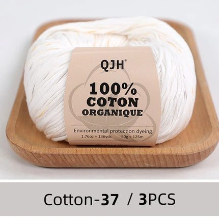 3PCS 100% Organic Cotton Yarn Machine Washable For Adult Baby Sweaters/Gloves/Scarves/Hats Etc. 50 gr (1.76 oz) 125 m (136 yrd)