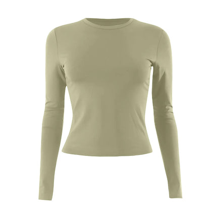 Women Fashion Casual Long Sleeve T-Shirt Lady Minimalist Style Solid Color Round Neck Top Female Casual Skinny Daily Clothes