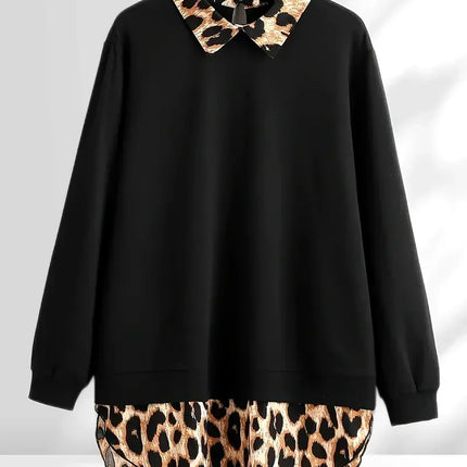 Plus Size Fashion Women's Long Sleeved Leopard Printed Shirt Ladies Spring/Autumn Fashion Lapel Collar Loose Casual Blouse